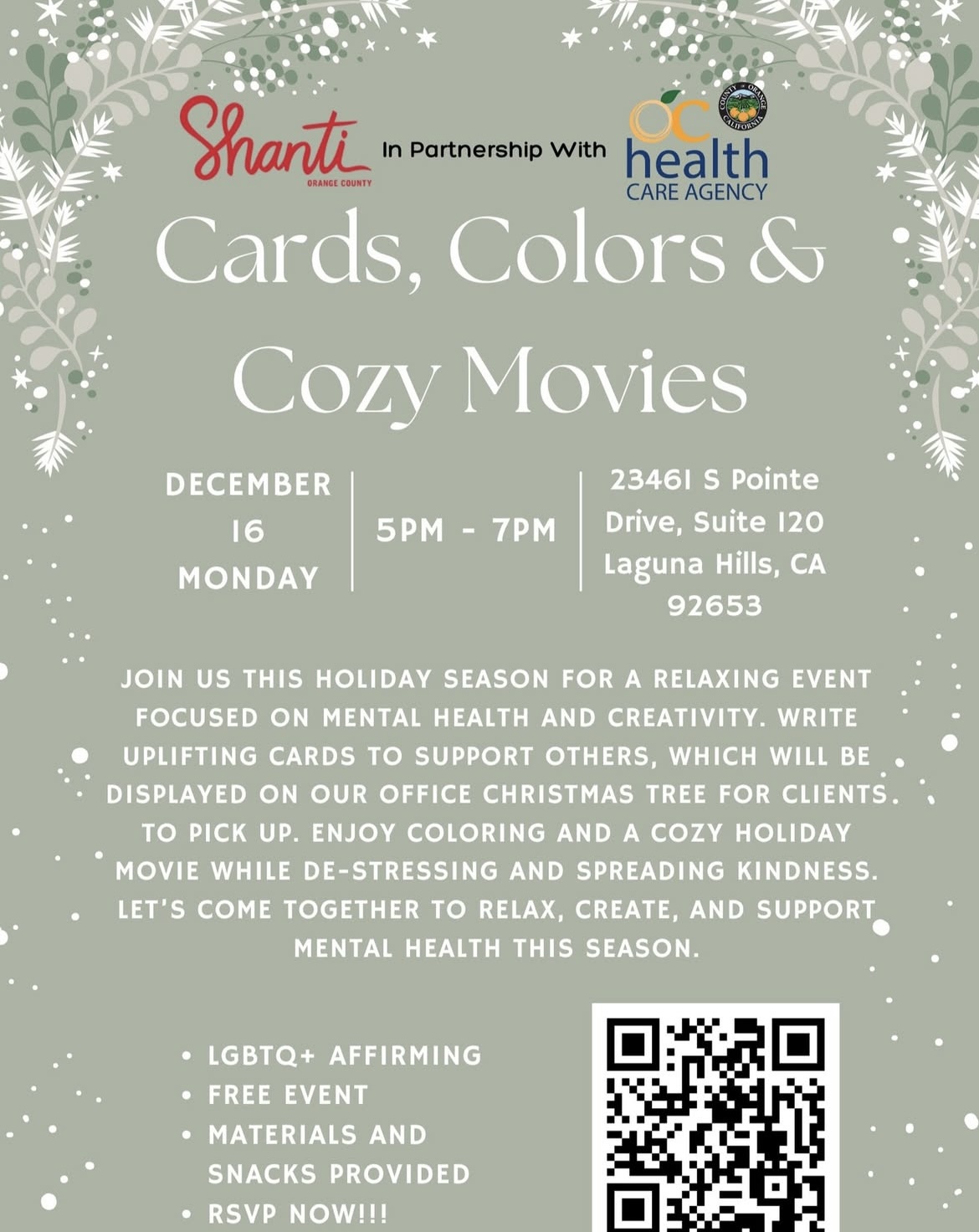 Shanti OC x OC Health Care Agency: Cards, Colors, Cozy Movies