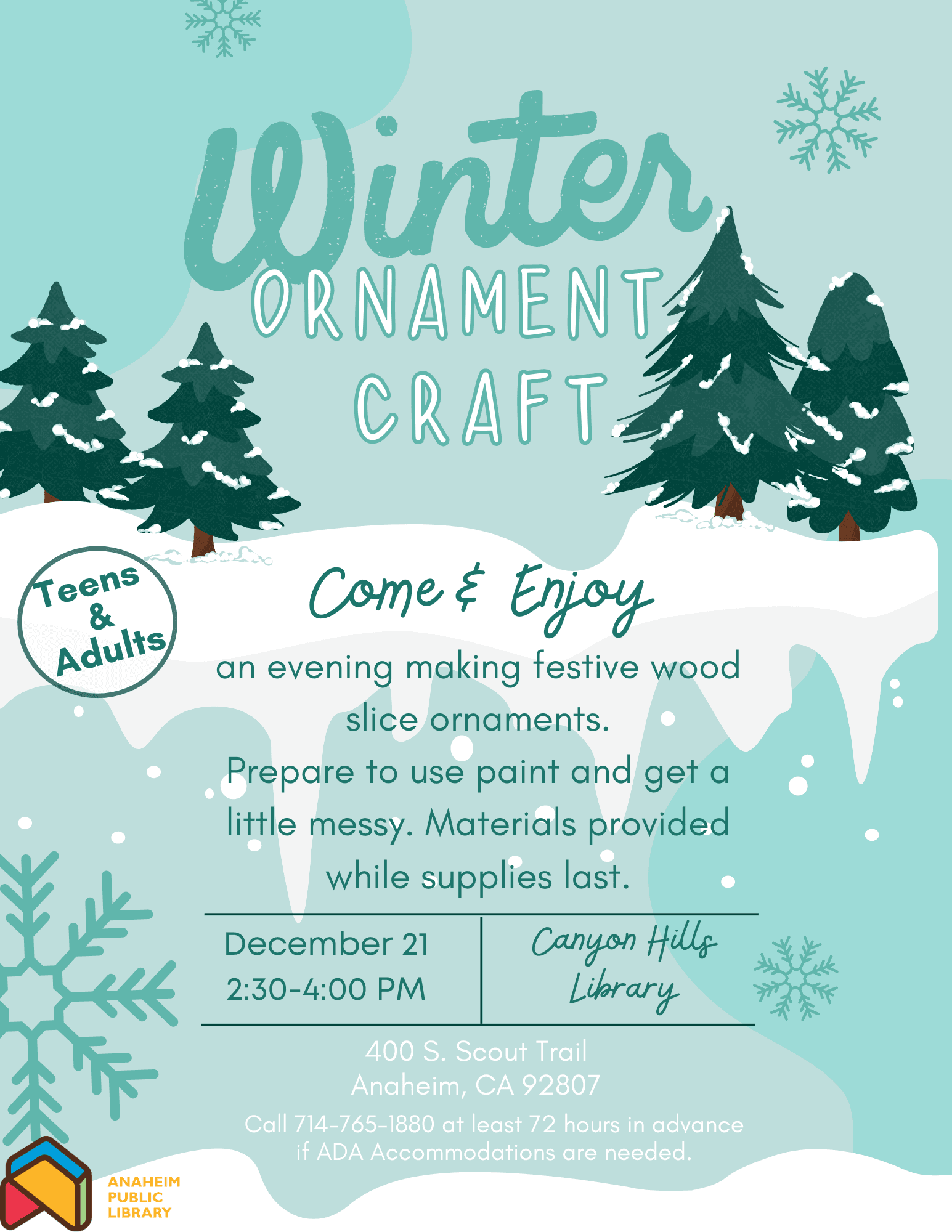 Anaheim Public Library: Winter Ornament Craft at Canyon Hills Library