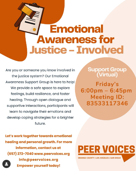 Emotional Awareness for Justice-Involved Individuals Support Group